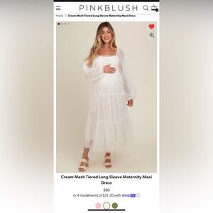 PINKBLUSH Cream Mesh Tiered Long Sleeve Maternity Maxi Dress